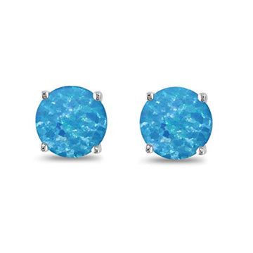 Butterfly Prong Round Casting Lab Created Blue Opal Stud Earrings 925 Sterling Silver